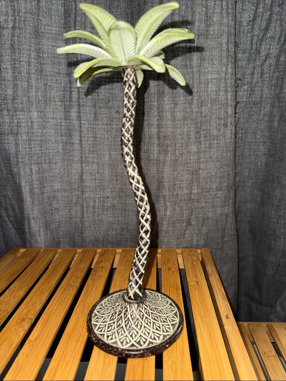 Decorative Palm Tree Sculpture in Light Green and Brown - Elegant Table Accent